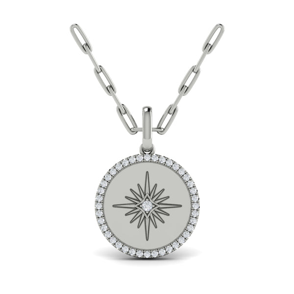 Center Starburst Diamond and Bezel Pendant Necklace