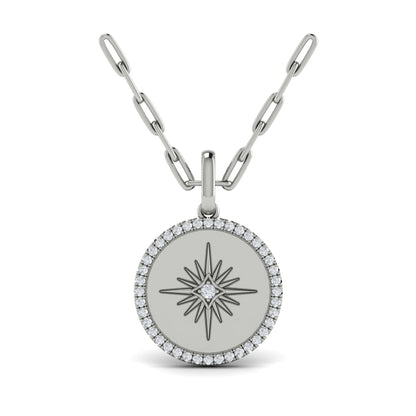 Center Starburst Diamond and Bezel Pendant Necklace