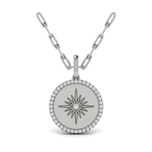 Center Starburst Diamond and Bezel Pendant Necklace