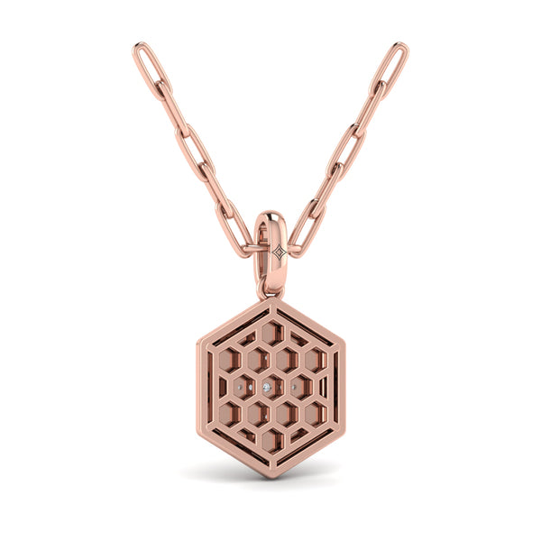 Center Starburst Diamond and Bezel Hexagon Pendant Necklace
