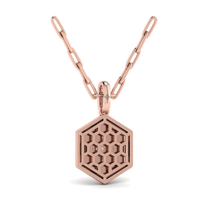 Center Starburst Diamond and Bezel Hexagon Pendant Necklace