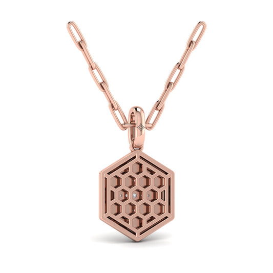 Center Starburst Diamond and Bezel Hexagon Pendant Necklace