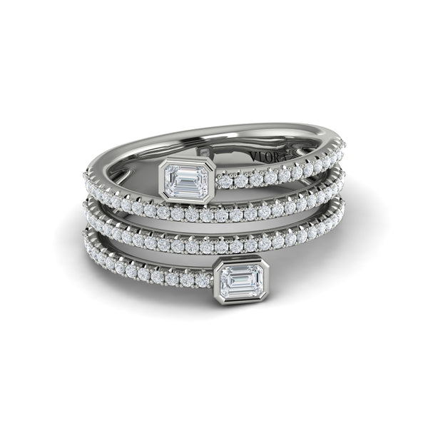 Diamond Three Row Diamond Baguette Wrap Ring