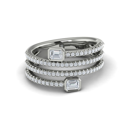 Diamond Three Row Diamond Baguette Wrap Ring