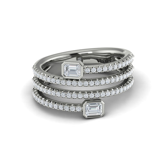 Diamond Three Row Diamond Baguette Wrap Ring