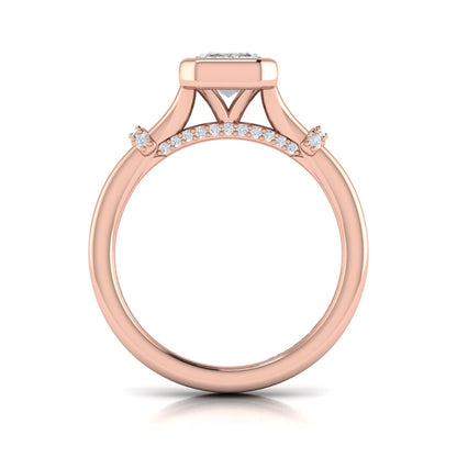 Diamond Accent Bezel Emerald Cut Engagement Ring