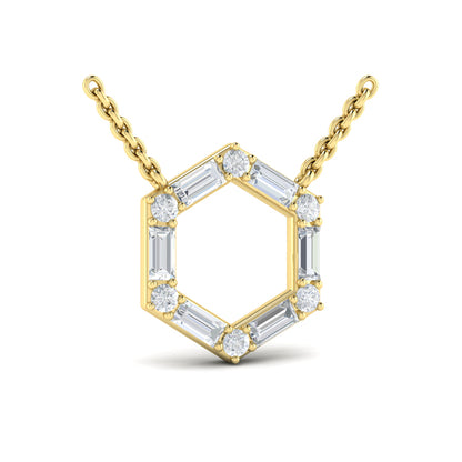 Diamond Baguette Open Honeycomb Pendant Necklace