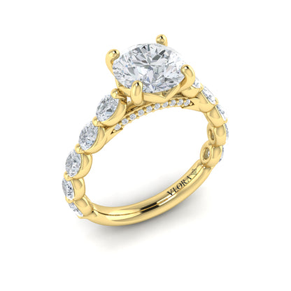 Oval Bezel Diamond Accent Round Engagement Ring