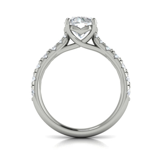 Round Straight Row Engagement Ring in Platinum by Vlora Bridal