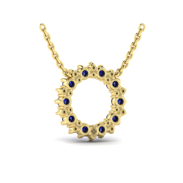 Diamond and Blue Sapphire Open Starburst Circle Pendant Necklace