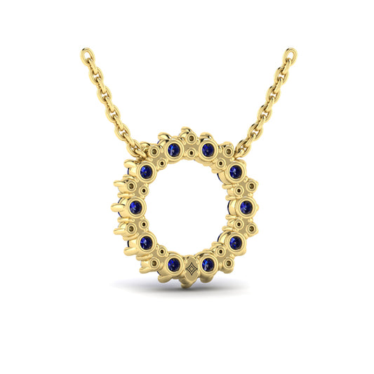 Diamond and Blue Sapphire Open Starburst Circle Pendant Necklace
