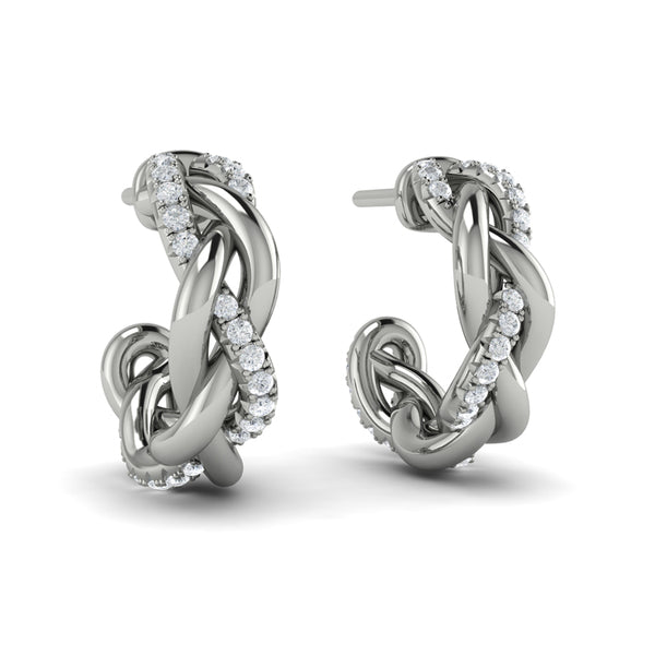 Alternating Diamond Twist Huggie Hoop Earrings