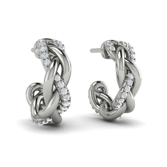 Alternating Diamond Twist Huggie Hoop Earrings