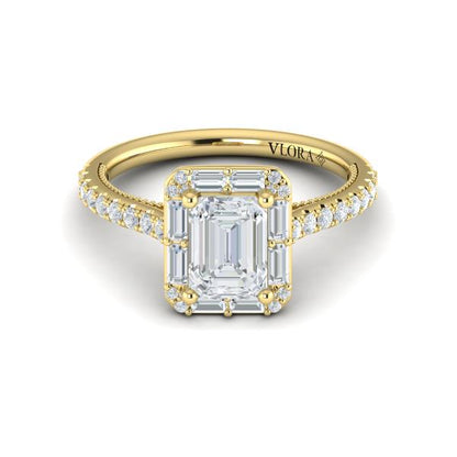 Deco Elegance Emerald Cut Halo Engagement Ring