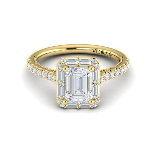 Deco Elegance Emerald Cut Halo Engagement Ring