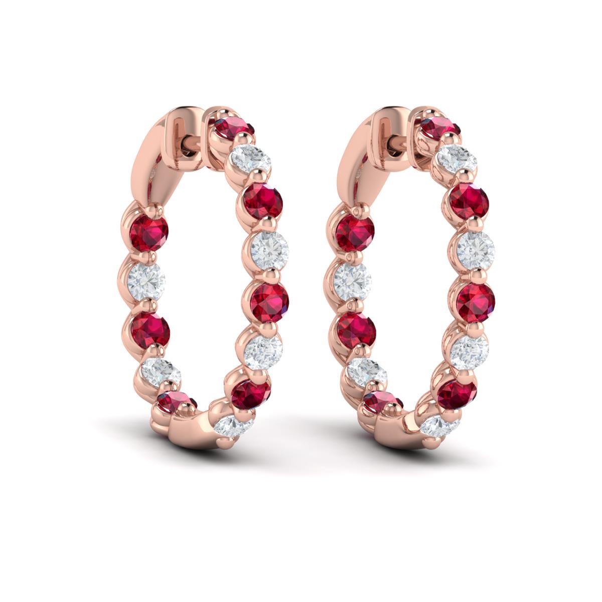 Inside Out Diamond and Ruby  Hoop Earrings