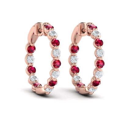 Inside Out Diamond and Ruby  Hoop Earrings
