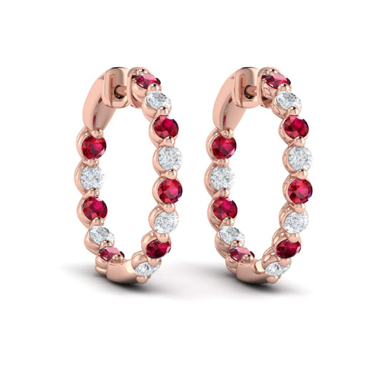 Inside Out Diamond and Ruby  Hoop Earrings
