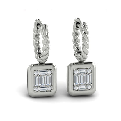 Multi Baguette and Round Diamond Drop Earrings