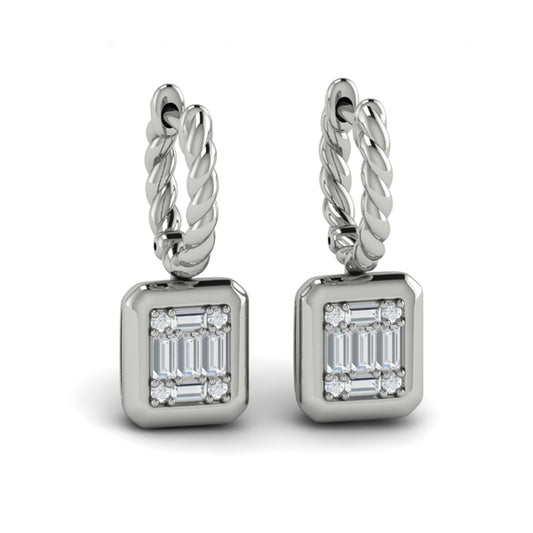 Multi Baguette and Round Diamond Drop Earrings