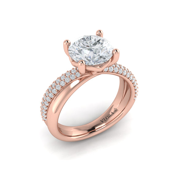 Round Straight Row Engagement Ring in 14K Rose Gold by Vlora Bridal
