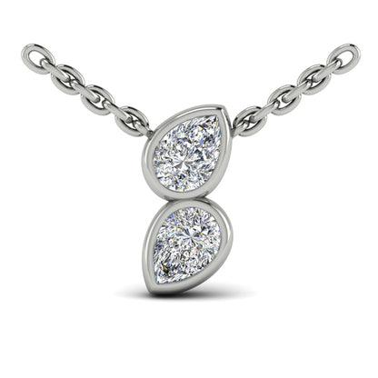 Pear Shaped Diamond Bezel‑Set Two‑Stone Sculpted Necklace