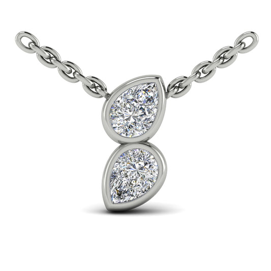 Pear Shaped Diamond Bezel‑Set Two‑Stone Sculpted Necklace