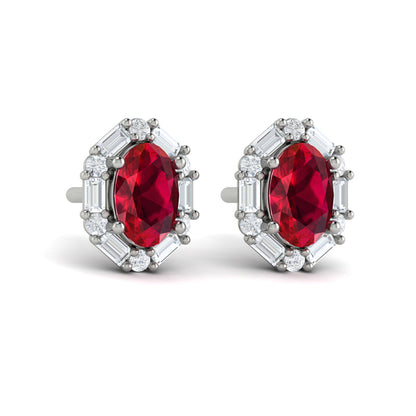 Oval Ruby and Diamond Baguette Earrings