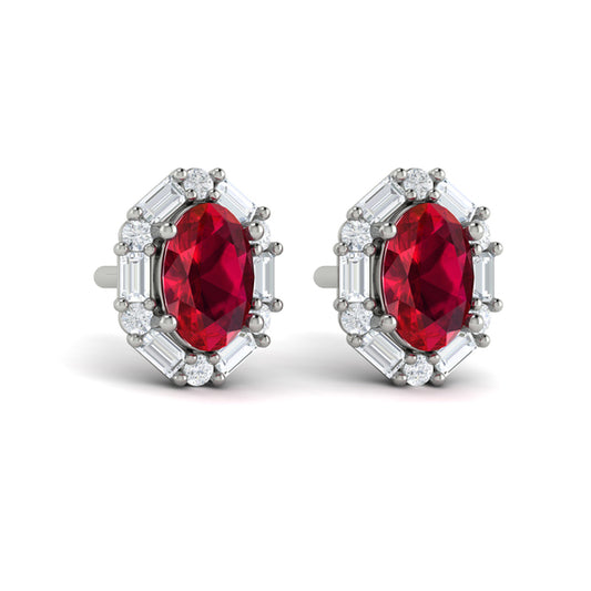 Oval Ruby and Diamond Baguette Earrings