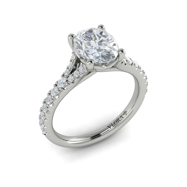 Oval Classic, Split Shank Engagement Ring in Platinum by Vlora Bridal