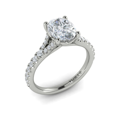 Oval Classic, Split Shank Engagement Ring in Platinum by Vlora Bridal