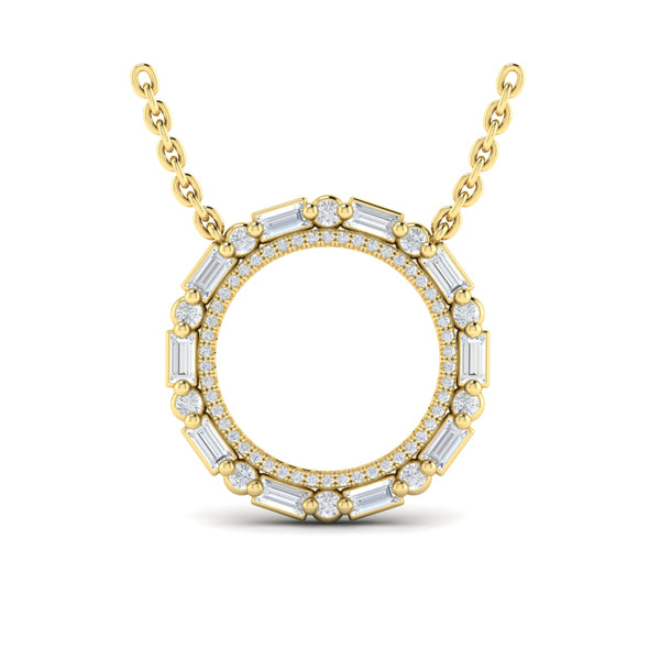Diamond Baguette Double Open Circle Pendant Necklace