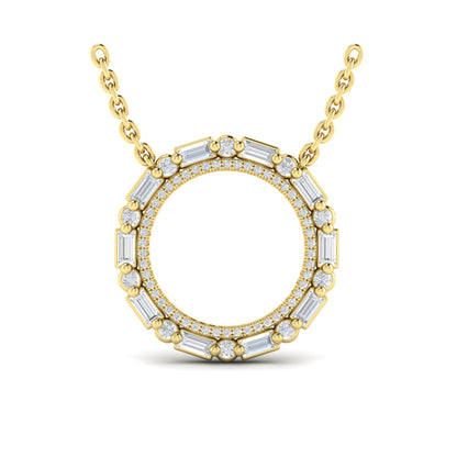 Diamond Baguette Double Open Circle Pendant Necklace