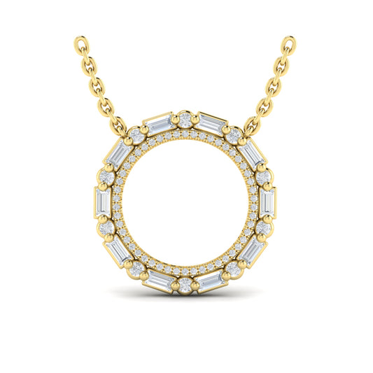 Diamond Baguette Double Open Circle Pendant Necklace