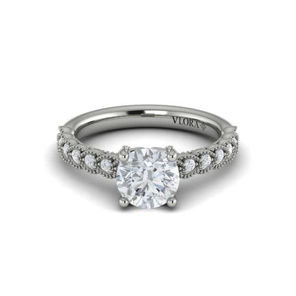 Round Classic, Modern Vintage Engagement Ring in Platinum by Vlora Bridal