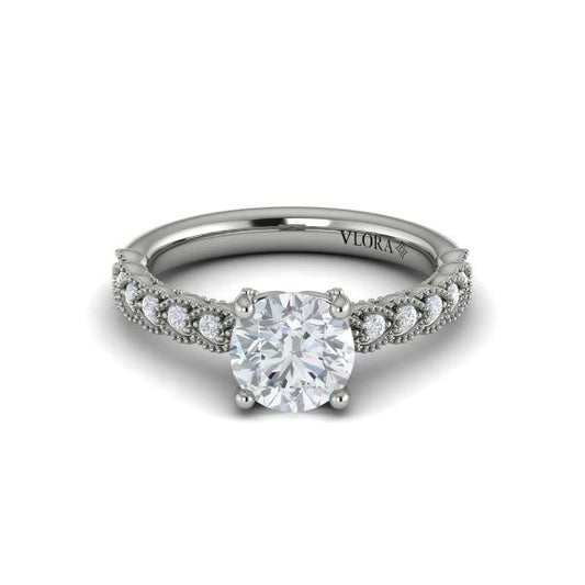 Round Classic, Modern Vintage Engagement Ring in Platinum by Vlora Bridal