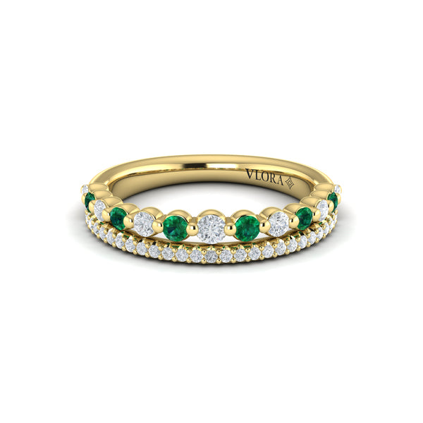 Diamond and Emerald Two Row Ring