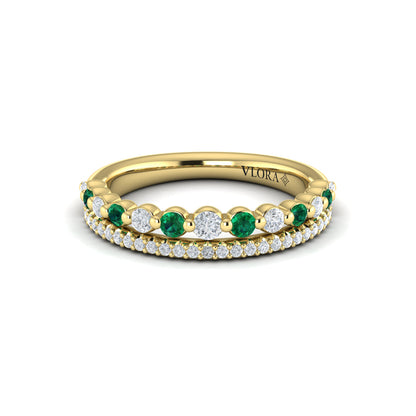 Diamond and Emerald Two Row Ring