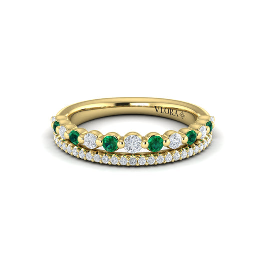 Diamond and Emerald Two Row Ring