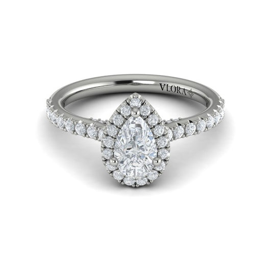 Pear Halo Engagement Ring in Platinum by Vlora Bridal