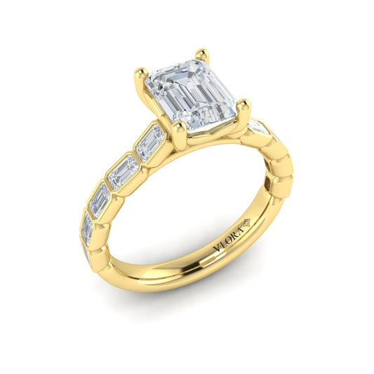 Bezeled Emerald Cut Engagement Ring