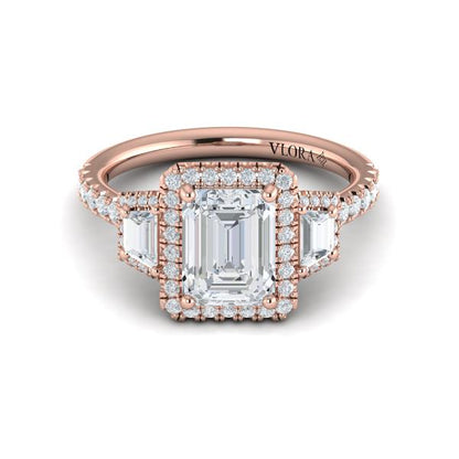 Trio Emerald Cut Halo Engagement Ring