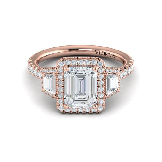 Trio Emerald Cut Halo Engagement Ring