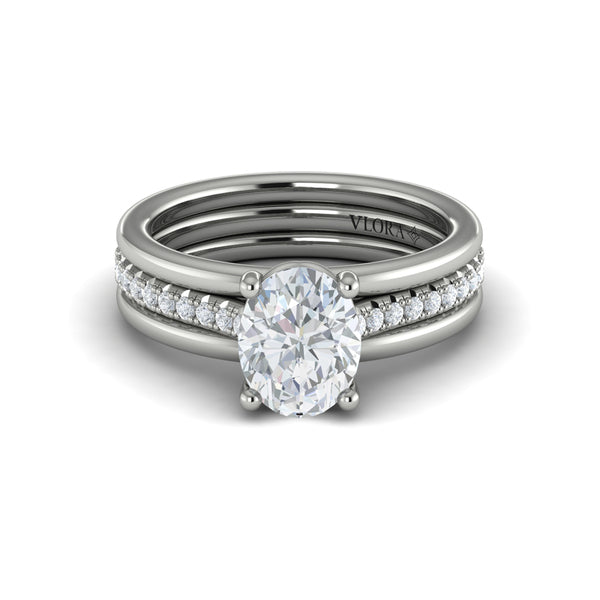 Triple Band Pave Oval Engagement Ring