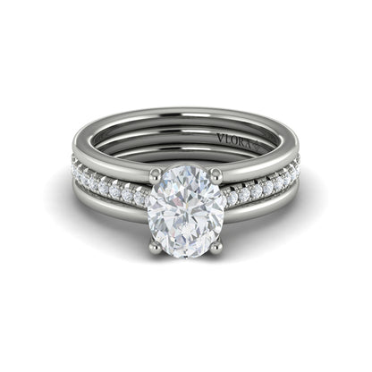 Triple Band Pave Oval Engagement Ring