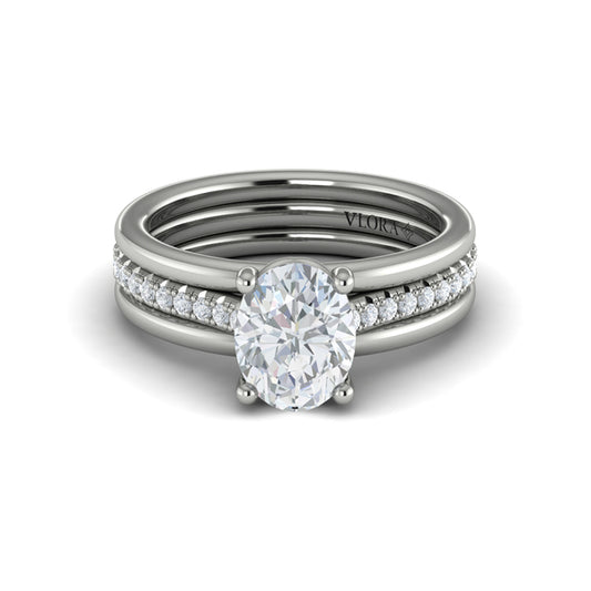 Triple Band Pave Oval Engagement Ring