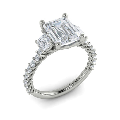 Interwoven Emerald Cut Three Stone Engagement Ring