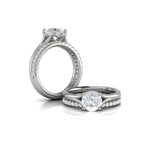 Round Solitaire, Split Shank Engagement Ring in Platinum by Vlora Bridal