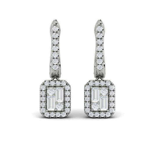 Diamond Baguette Halo Drop Huggie Earrings
