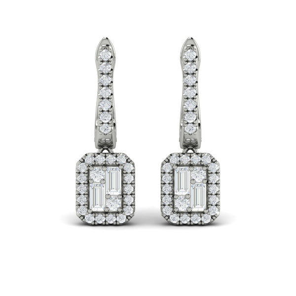 Diamond Baguette Halo Drop Huggie Earrings